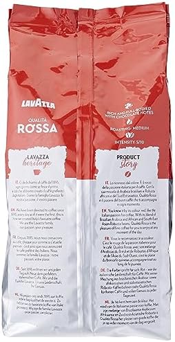 Lavazza, Qualità Rossa, Coffee Beans, Arabica and Robusta, Intensity 5/10, Medium Roasting, 1 Kg
