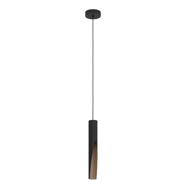 Eglo LED Pendant Lighting Barbotto, Hanging lamp with indirect Lighting, Metal Ceiling Light Fixture in Black and Wood Look, GU10 Bulb, Warm White,