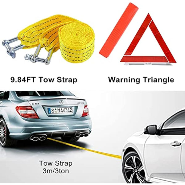crayfomo 12-In-1 Car Emergency Tool Kits,European Roadside Assistance Car Breakdown Kit with Visibility Vest,Warning Triangle,Jumper Cables,Car Safety Hammer,Tow Rope,Storage Bag