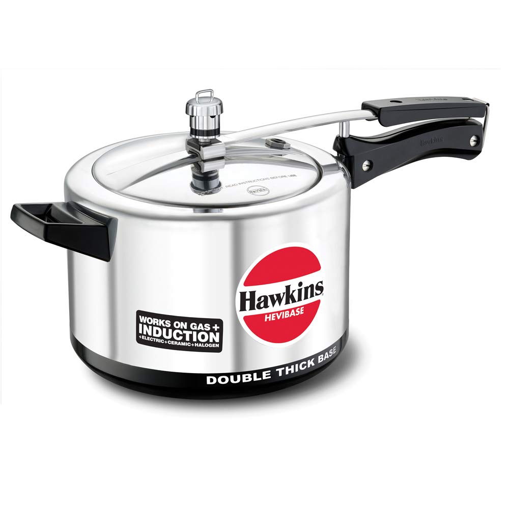 Hawkins Hevibase Hawkins H56 Hevibase Induction Compatible Aluminum Pressure Cooker, 5-Liter, Silver, 5-Litre