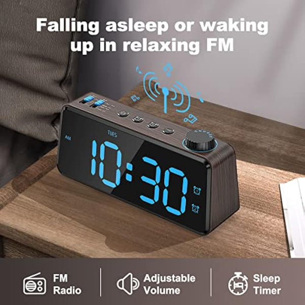 ANJANK Bedside Radio Alarm Clock - 0-100% Dimmer, Dual Alarm with Weekday or Weekend Mode, USB Charger, Easy to Set, Mains Power with Battery Backup, Large Display Easy to Read Across The Room