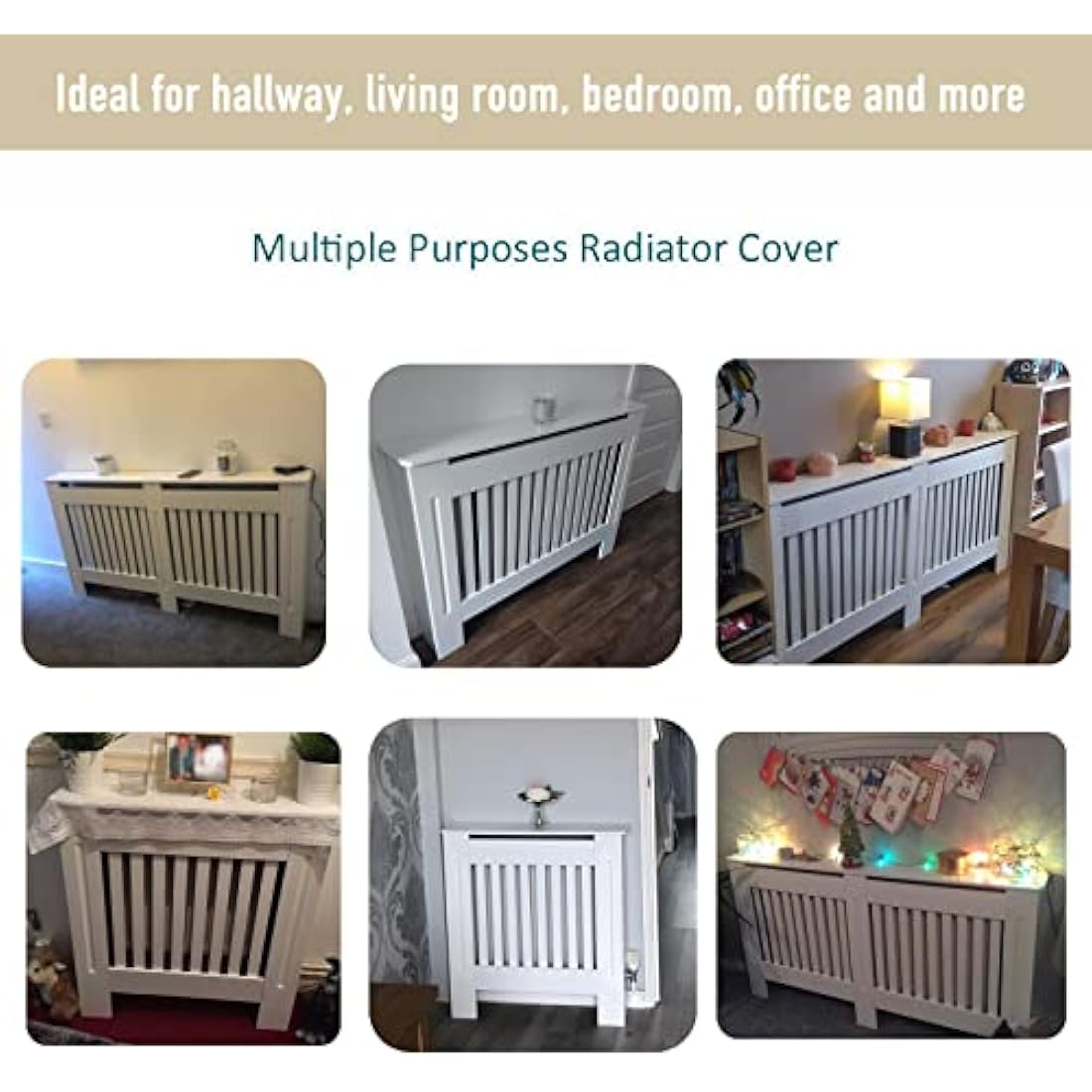 Royalswill Radiator Cover Small, White Painted Vertical Slatted Grill Cabinet Shelf, Tall Covers, MDF Wooden Heating Living Room Furniture Hallway 78(L) x 19(D) 82(H)cm
