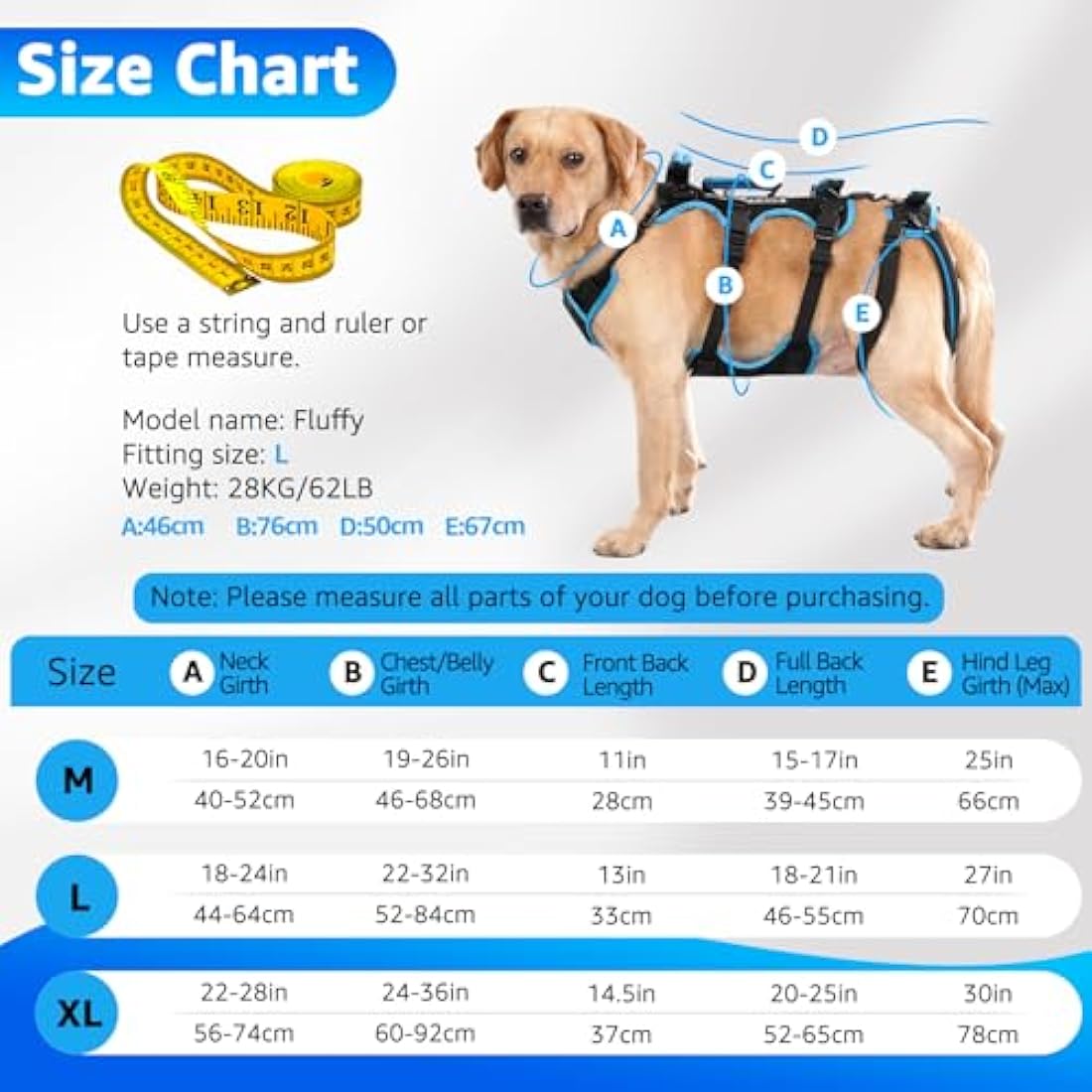 Lafoty Dog Lift Harness for Medium Male Dogs Friendly, Help Em Up Harness, Full Body Dog Carrying with Handles for Old/Disabled/Joint Injuries Dogs (Black, Medium)