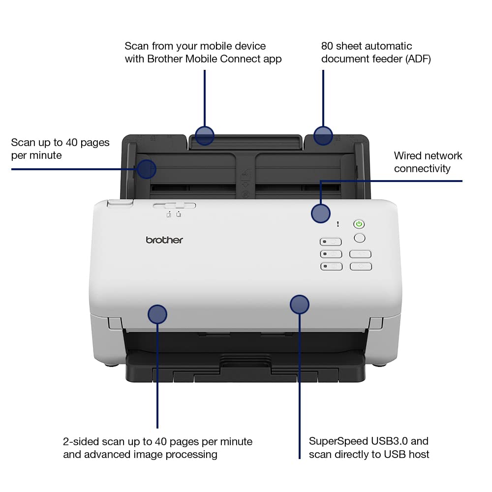 Brother ADS-4300N Desktop Document Scanner |SuperSpeed USB 3.0 |Double-sided |Advanced Image Capture, UK Plug