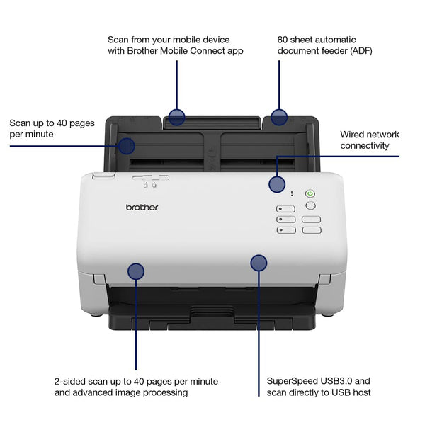 Brother ADS-4300N Desktop Document Scanner |SuperSpeed USB 3.0 |Double-sided |Advanced Image Capture, UK Plug