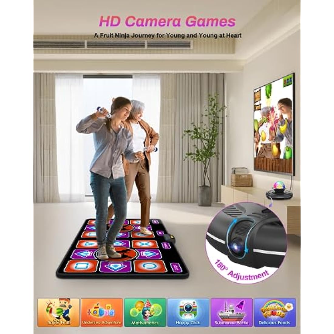 Acelufly Dance Mat, Flannel Dance Mat for TV with Camera, Double Dance Game Mat with Wireless Controller, Non-Slip Dance Pad for Kids Adults, Gifts for Girls Boys