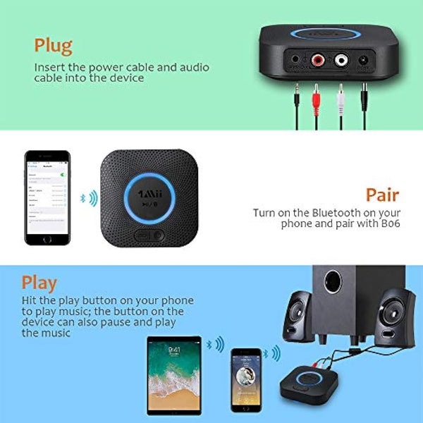 1Mii B06 [Upgraded] Bluetooth 5.3 Receiver, Bluetooth Audio Adapter with aptX HD for Streaming Music from Smartphone/Tablet to RCA/3.5mm Aux AV Receiver, Amplifier, Home Stereo Speaker