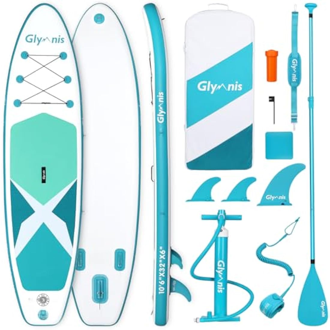 Glymnis Inflatable Stand Up Paddle Board 10'6"×32"×6" SUP Paddleboard with Adjustable Paddle, Pump, Backpack, Leash, Fin, Repair Kit, Non-Slip Paddle Boards for Adults & Youth