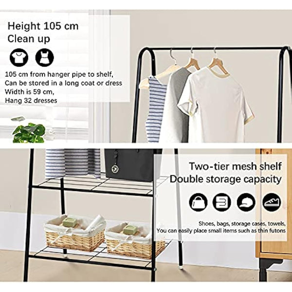 HOFLERA Clothes Rail Stand Garment Coat Rack with Metal Shelf, Frame for Bedroom, Saving Space Clothes Rail,1.5m(Black)