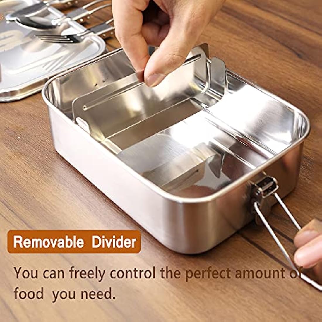 nicelock Stainless Steel Lunch Box Large, 2 Tier (760ml+1200ml) Metal Bento Box Leak-Proof Sandwich Salad Food Storage Container with Adjustable Compartment, Folding Cutlery Set for Adult Women Men