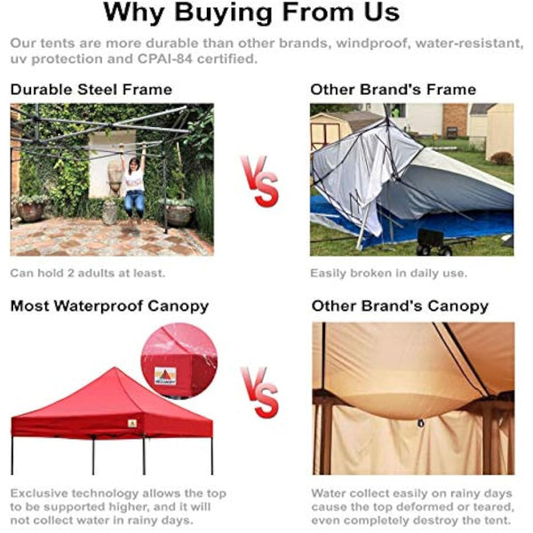ABCCANOPY Pop Up Gazebo with Detachable Awning, Commercial Market stall, Bonus Upgraded Roller Bag, 4 Weight Bags, Stakes and Ropes