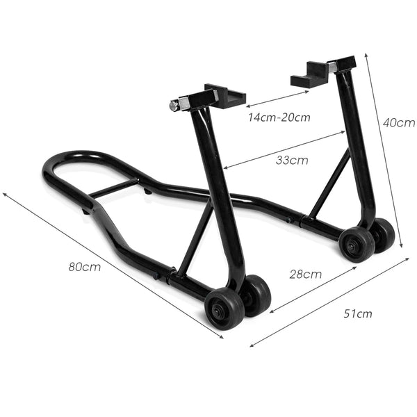 GiantexUK Motorbike Stand, Adjustable Rear Track Paddock Stand on Wheels, Heavy Duty Motorcycle Lift Stand for Workshop Garage Repair Shop (Black Body)