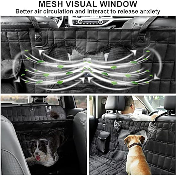 PLUTUS PET Dog Car Seat Cover for Back Seat with Side Flaps and Mesh Window, Waterproof Anti-scratch Nonslip Dog Hammock for Cars, Trucks and SUVs