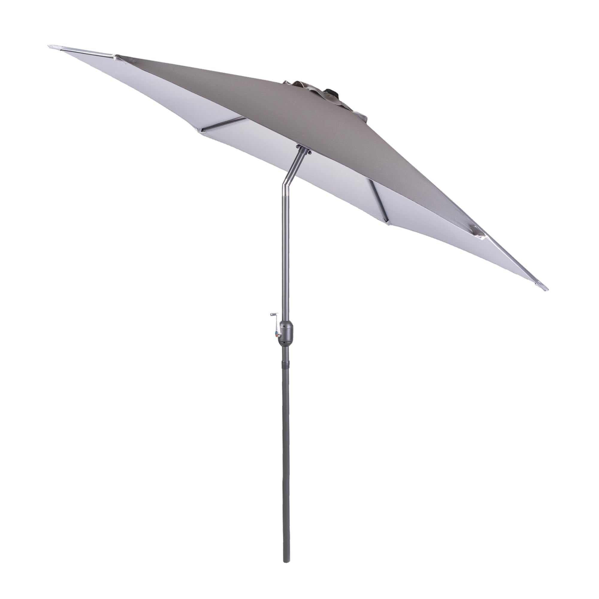Alfresia 2.7 Metre Parasol - Round with Push Button Tilt, Outdoor Table Parasol Umbrella with Crank Handle, Garden Patio Sun Shade, Grey, Easy Assemble