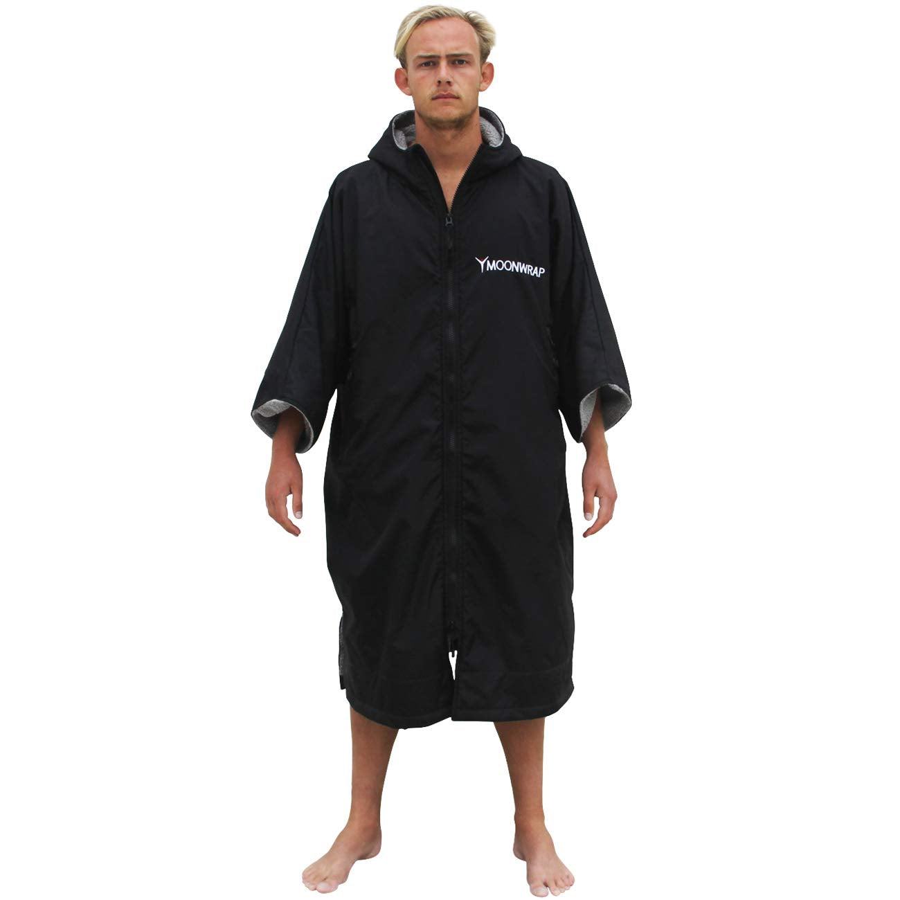 Frostfire Moonwrap Adult Waterproof Changing Robe with Fleece Lining - Black - Waterproof Windproof Oversized Poncho Coat - Surfing, Swimming,