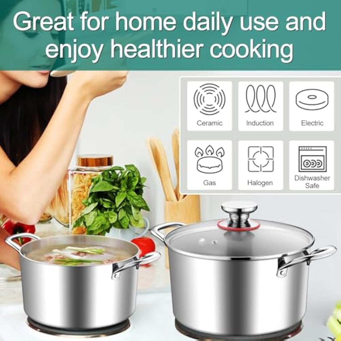 HaWare 7.7L Stock Cooking Pot, 26cm Tri-Ply Stainless Steel Soup Pot with Visible Lid, Large Induction Cooking Stockpot Suit for All Kitchen Stove Top, Healthy & Non Toxic, Easy Clean