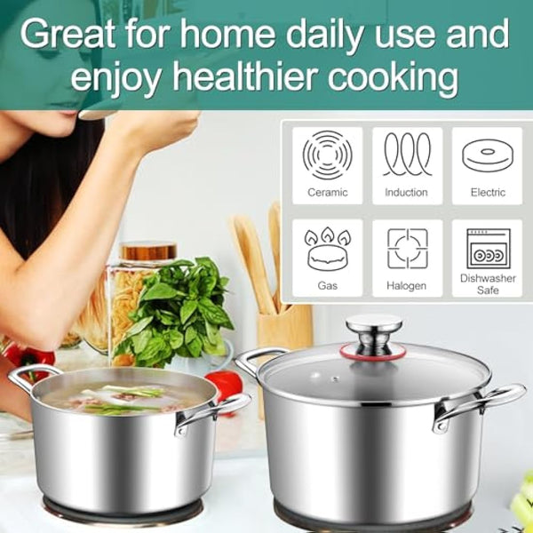 HaWare 7.7L Stock Cooking Pot, 26cm Tri-Ply Stainless Steel Soup Pot with Visible Lid, Large Induction Cooking Stockpot Suit for All Kitchen Stove Top, Healthy & Non Toxic, Easy Clean