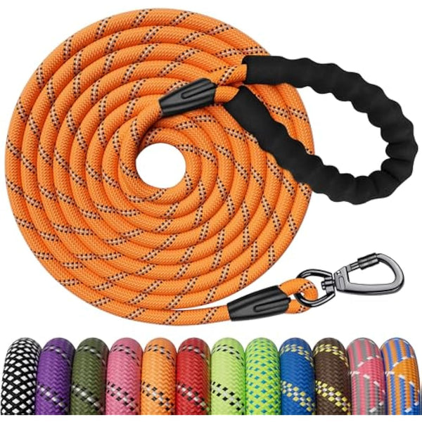 Kdsvakd Training Lead For Dogs, 3m / 10ft Long Rope Dog Lead with carabiner clip and padded handle, Recall Durable Lead Duty Check Cord For Puppy, Small, Medium, Large Dog Yellow
