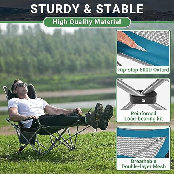 #WEJOY Camping Chairs Folding Recliner Chair Adjustable with Detachable Footrest Headrest Cup Holder Lightweight Portable Reclining Camp Chair Fold Up Chair for Outdoor Beach Garden,Cyan
