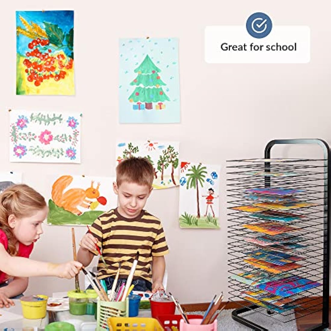 Art Drying Rack For Classroom | Functional & Mobile Paint Drying Rack | 25 Removable Shelves | Canvas Rack Art Storage | Painting Drying Rack With Wheels | Stack Rack For Painting, Drawings, And More