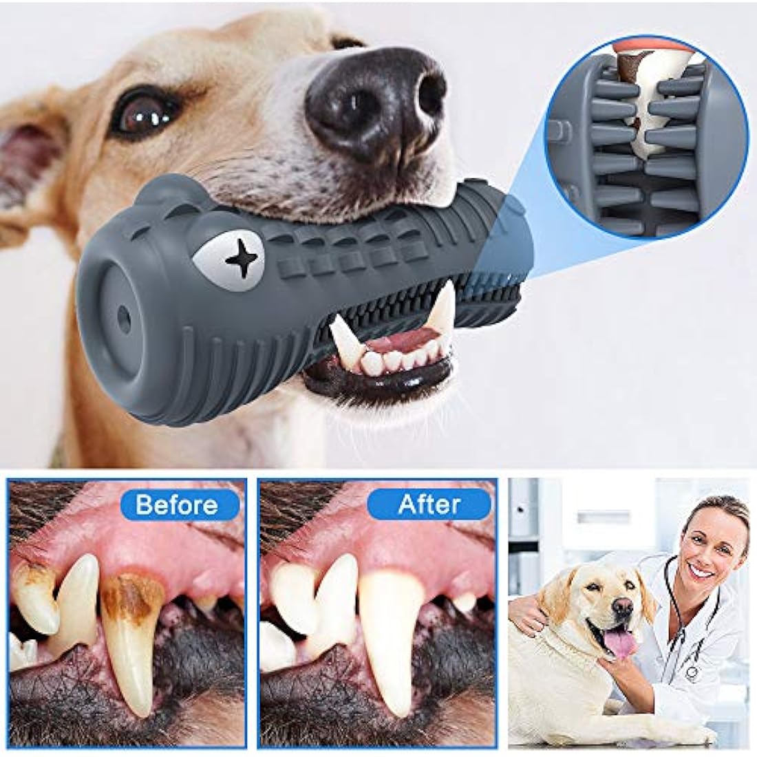 HETOO Dog Chew Toys, Indestructible Tough Durable Dog Toothbrush Toys For Aggressive Chewers Dogs Dental Care Teeth Cleaning, Gifts for Dogs