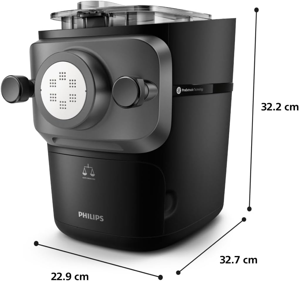 Philips 7000 Series Pasta Maker - ProExtrude Technology, Auto-Weighing, 8 Shaping Discs, Perfect Dough, Easy Clean, Up to 8 Portions, Black (HR2665/93)