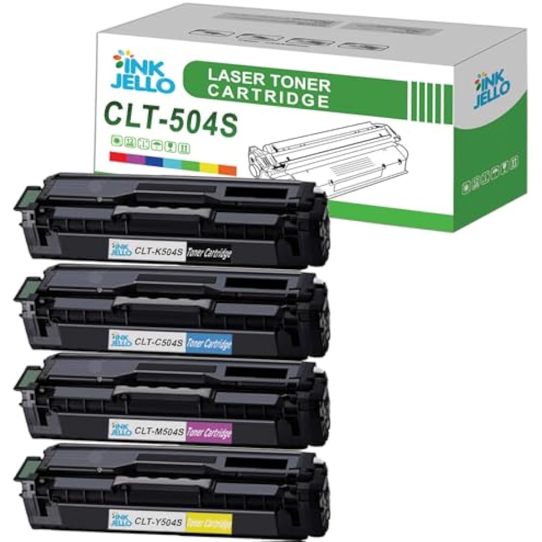 Inkjello Compatible Toner Cartridge Replacement for Samsung CLP-415N CLP-415NW CLX-4195FN CLX-4195FW Xpress SL-C1810W Xpress SL-C1860FW CLT-504S (K/C/M/Y, 4-Pack)