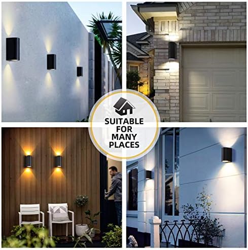 HLFVLITE 2-Pack Outdoor Wall Lights Aluminum Up/Down Outside Wall Lamp Exterior Wall Sconce, IP44 Waterproof Black Garden Lights for Patio, Terrace, Garden, Hallway, Balcony, Porch, Post, Pathway