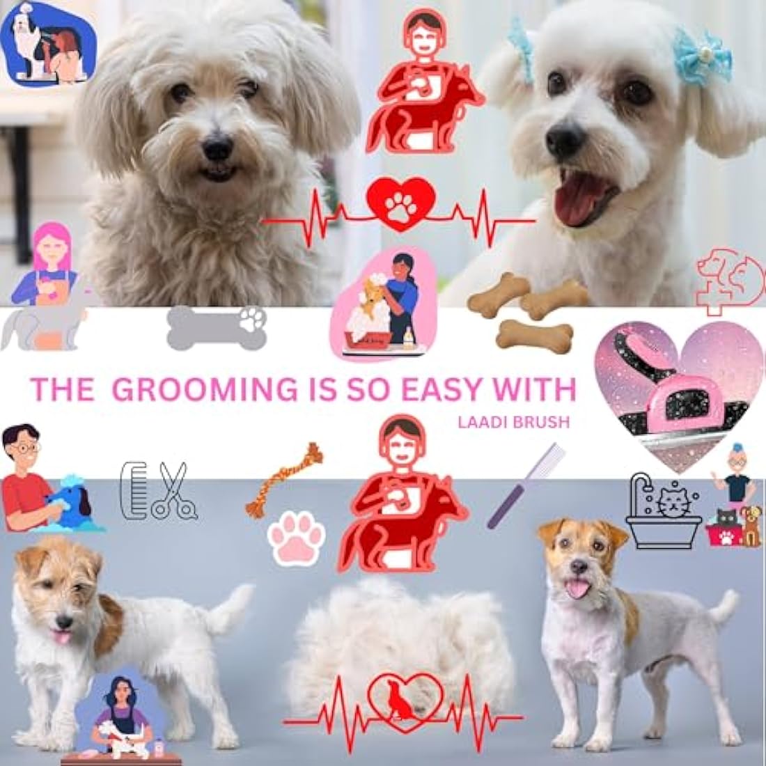 Laadi Deshedding Tool for Dogs and Cats - Reduces Shedding by Up to 95% in Less Than 10 Minutes—best Choice for Grooming and Deshedding Your Lovely Pets. Dog Cat Horse Rabbit Brush(Pink, L)