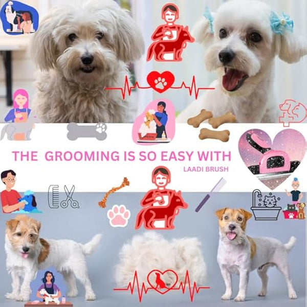 Laadi Deshedding Tool for Dogs and Cats - Reduces Shedding by Up to 95% in Less Than 10 Minutes—best Choice for Grooming and Deshedding Your Lovely Pets. Dog Cat Horse Rabbit Brush(Pink, L)