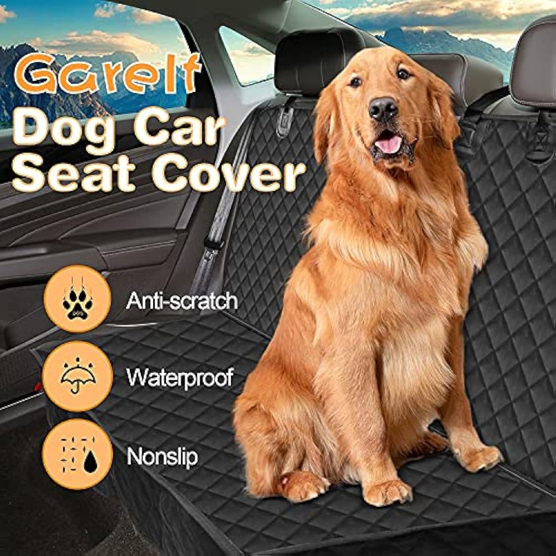 GARELF Dog Car Seat Cover, Scratch Proof & Nonslip Back CarSeat Cover for Dogs, CarSeat Cover with 1 Elastic Dog Seat Belt, Waterproof Universal Pet Car Seat Protector Fits Cars, Trucks, SUVs