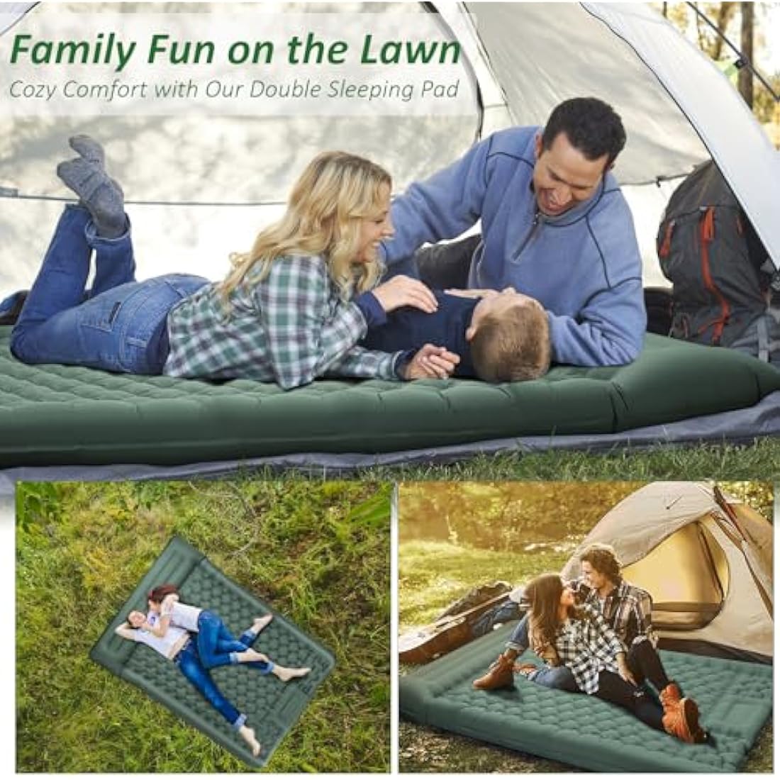 Camping Mat - Upgraded Extra Thick Self Inflating Camping Sleeping Mat Double, Reinforced Support Structure with Built-in Foot Pump and Pillow,Portable Camping Sleeping Air Mattress for Hiking Tent