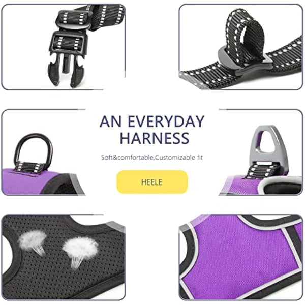 HEELE Dog Harness, No Pull Dog Harness Small, Release on Neck, Reflective Adjustable Dog Harness with Front Back 2 Leash Attachments and Soft Padded Control Handle for Dogs Walking Training, Purple, S