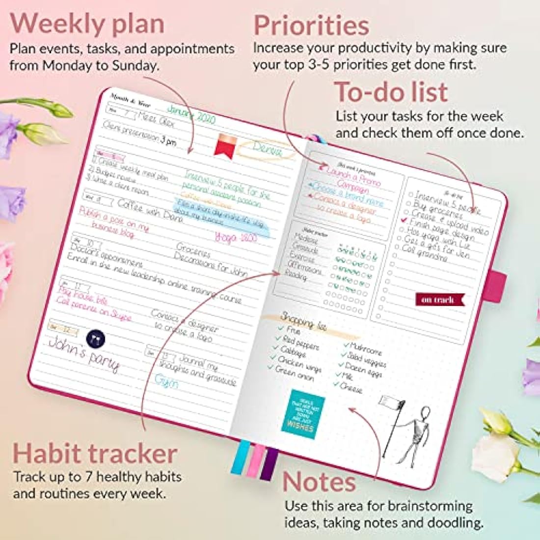 GoGirl Planner and Organizer for Women – A5 Weekly Agenda, Goals Journal to Improve Time Management & Productivity (Hot Pink)