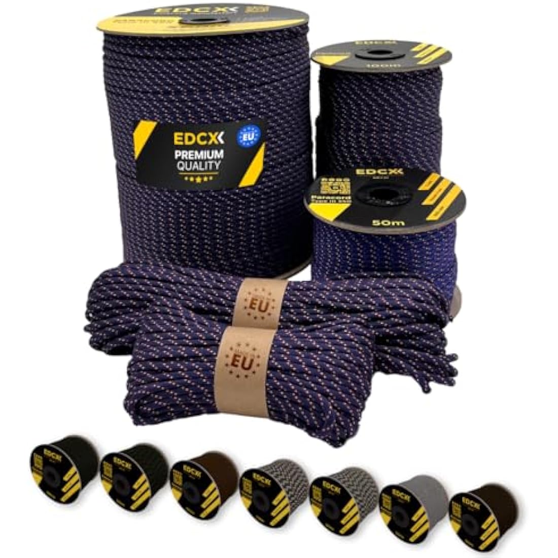 EdcX 4mm Rope 550 - Type III, 100% Rope, 7 Strand Rope, 4mm Rope in Solid Colors