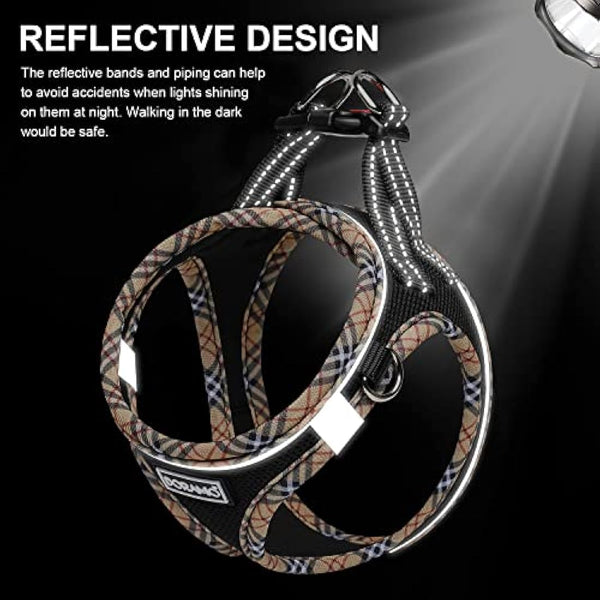 DORAMIO Step-in Dog Harness and Leash Set, Soft Mesh No-Chock Reflective Breathable Easy Walk Lightweight Vest Harnesses with Safety Buckle for Small Dogs, Cats, Puppies (Black Yellow, M)