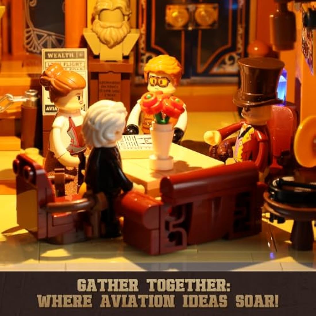 FUNWHOLE Steampunk Flying Club Lighted Building Set – 1858 Pieces Modular Construction Kit Collector’s Set for Adults and Teens