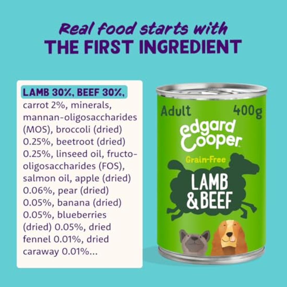 Edgard & Cooper Grain-Free Wet Dog Food in Gravy for Adult Dogs, (Lamb&Beef 6 x 400g), Natural Dogs Food in Tins with Fresh Meat, High Protein, Hypoallergenic, No Added Sugar