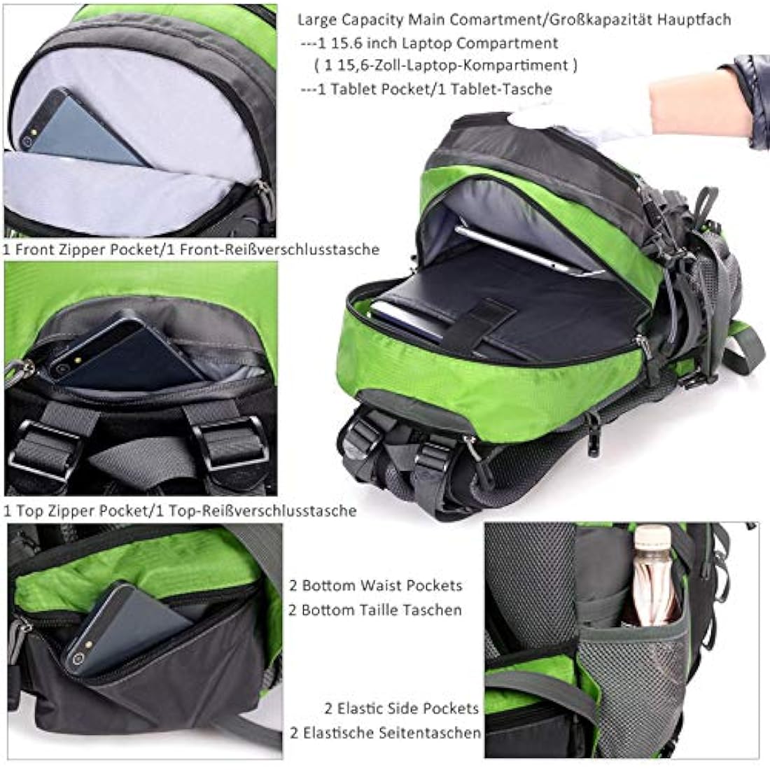 40L Hiking Backpack for Men and Women Trekking Rucksack Lightweight Travel Daypack with Waterproof Rain Cover,Large Sports Bag for Outdoor Activities