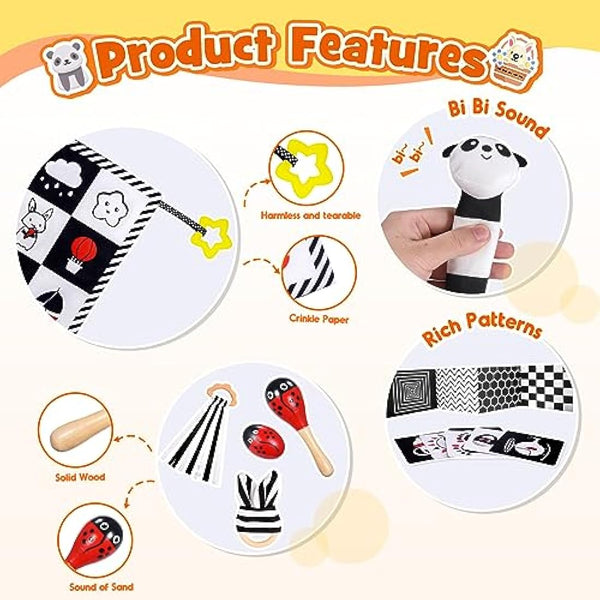 HappyKidsClub Black and White Sensory Toys for Babies 0-12 Months - Newborn Essentials, Easter Gifts, Montessori Toys