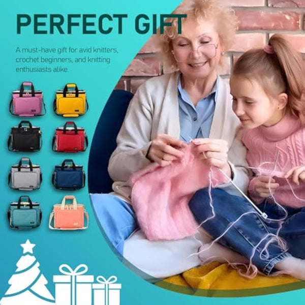 Hoshin Knitting Bag for Yarn Storage, Portable Crochet Tote Bag Yarn Organizer for Crochet Patterns and Hooks, Needles, Skeins of Yarn-Enjoy Knitting/Crocheting Anywhere(Green)