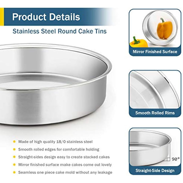 Homikit Cake Tin, 9½inch Round Cake Tin Mould Set of 3, Layer Cake Tins Stainless Steel Cake Baking Pans for Christmas Birthday Wedding, Healthy & Sturdy, Mirror Finished & Dishwasher Safe