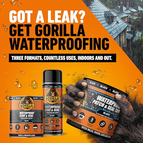 Gorilla Waterproof Black Coat & Seal Spray, 450ml – Flexible, Weatherproof Liquid Sealant | Seals out Water, Air & Moisture | For Roof Tiles, Brick, Wood, Metal, Concrete, Stone, Rubber, Plastics*