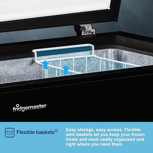Fridgemaster MCF142EB 142L Chester Freezer 4 Star Freezer Rating - 55.9D x 62.5W x 85.4H cm Black with Recessed Handle - E Rated