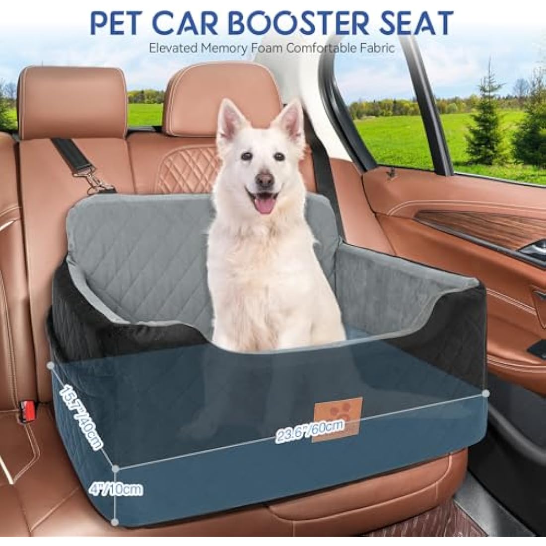 Dog Car Seat for Medium/Large Dogs, Dog Booster Seat for Dog Under 50lbs or 2 Small Dogs, Detachable and Washable Pet Car Seat, Multi-Functional Travel Dog Bed & Dog Sofa(Black/Grey)