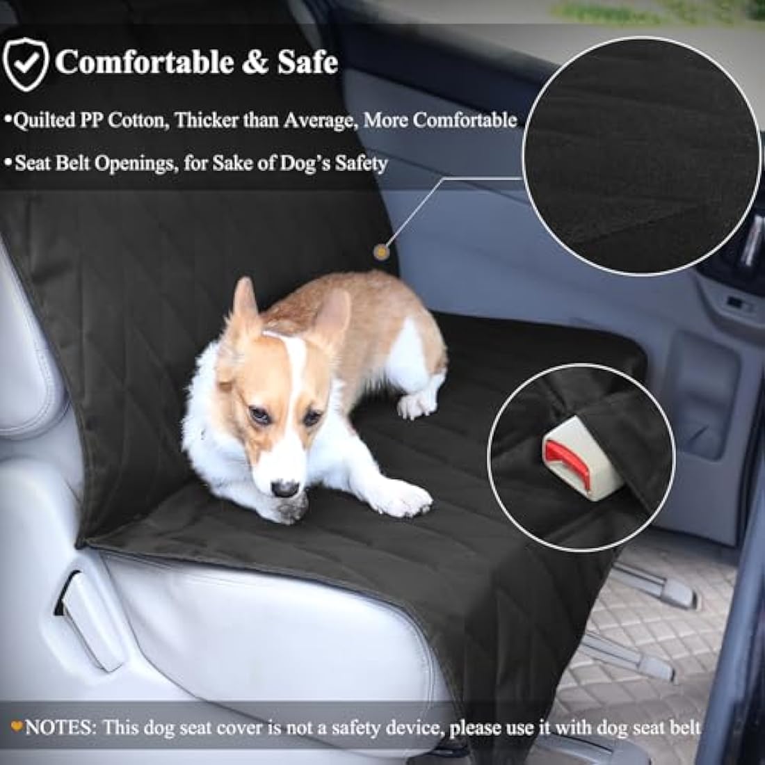 VIVAGLORY Dog Seat Covers, Dog Backseat Cover Pet Bench Protectors with Anti-Slip Backing, Car Seat Cover Back Seats Cover Rear Seat Covers for Dogs, Black, S