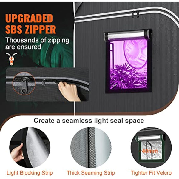 VEVOR 2x4 Grow Tent, 48'' x 24'' x 72'', High Reflective 2000D Mylar Hydroponic Growing Tent with Observation Window, Tool Bag and Floor Tray for Indoor Plants Growing