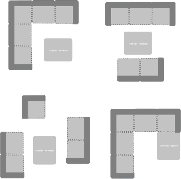 EVRE Monaco Rattan Garden Furniture Set 6 Piece Seat 5 Sofa 1 Ottoman Footstool Outdoor Wicker Weave Lounge Sofa and Glass Top Table with Cushions (Grey)