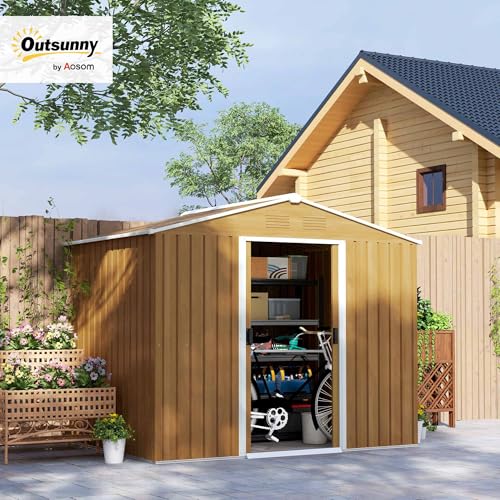 Outsunny 7.7 x 5.7ft Metal Garden Shed with Ventilation Slots and Sliding Doors, Galvanised Outdoor Tool Storage House, Grey