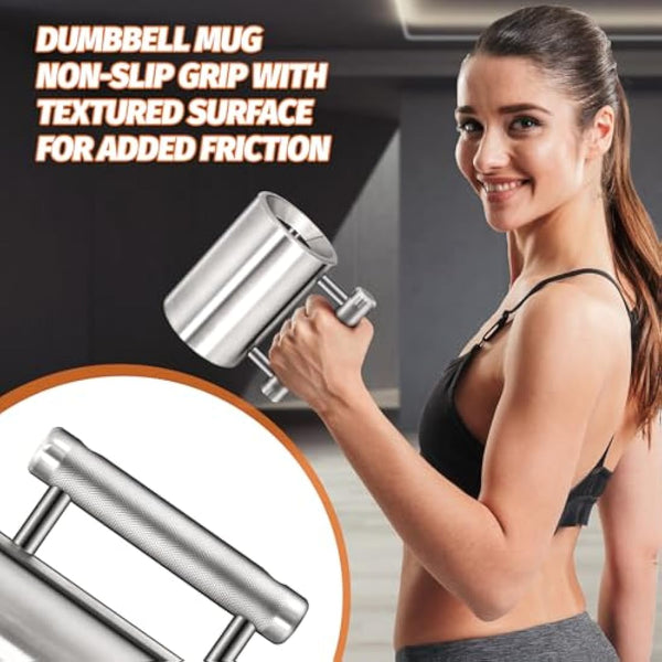 DITOSH 8kg/17.6lb Heavy Coffee Mug Challenge 304 Stainless Steel Dumbbell Cups Silver Overweight Sports Water Cup for Fitness Training Arm Strength Prank Gift Home Gym Workout Equipment 100ml/3.4oz